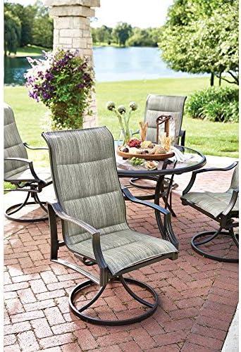 Beautiful 5-Piece Padded Sling Patio Dining Set Round Table 4 Swivel Chairs