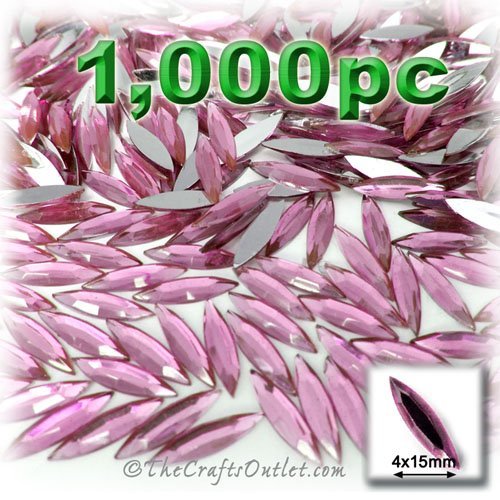 1,000pc Rhinestones Eye Shaped (Navette) 4x15mm flatback Light Rose Pink PNK