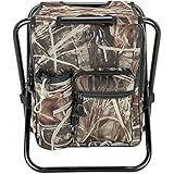 Camping Hunting Fishing Backpack Folding Stool with Cooler Bag 24-can Camo