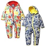 (ブルー/70cm)ベビー服 男の子 女の子 カバーオール 長袖 LITTLE BEAR CLUB リトルベアークラブ 中綿 裏フリース 森柄プリント フード付 男児 女児 ベビー