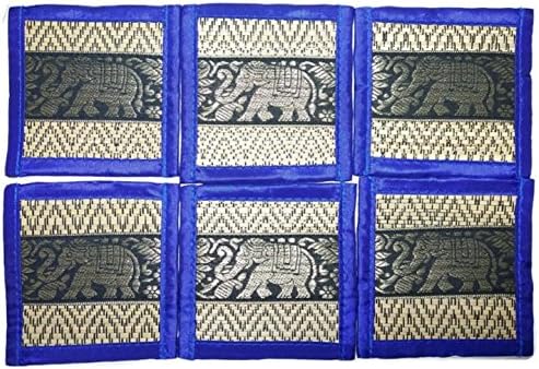 Chic Nature Reed Elephant Collection 6-piece Handmade Coaster Set, Assorted Color (Blue #1)