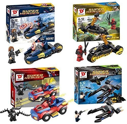 Marvel Captain America , Winter Solider , Death Pool , Wolverine , Spider Man , Venom , Bane, Batman With Vehicle Building Block Compatible with LEGO by Dargo