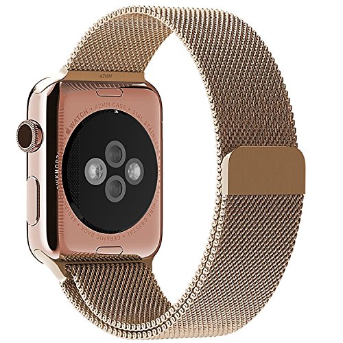 Apple Watch Band, Gohitop 38mm Milanese Closure Clasp Mesh Loop Stainless Steel Bracelet Strap Replacement Wrist Band for Apple Iwatch with Magnet Lock (Gold)