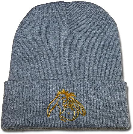JIUWEI The Pooh Eeyore Face Logo Beanie Fashion Unisex Embroidery Beanies Skullies Knitted Hats Skull Caps - Grey