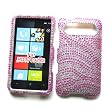 HTC HD7 (T-Mobile) Snap-on Protector Hard Case Rhinestone Cover "Pink Wave" Design