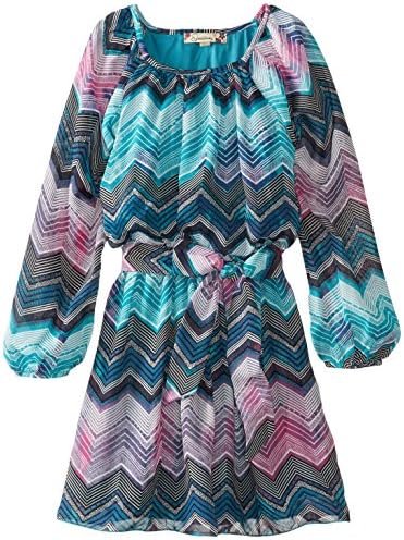 Speechless Big Girls' Chiffon Chevron Blouson, Aqua/Pink, 7