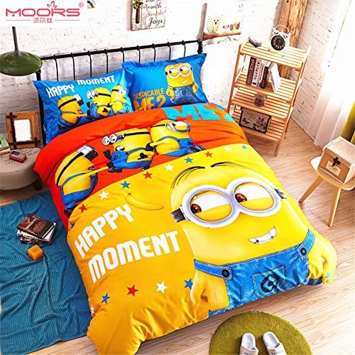 Fatacy 3D Cartoon Despicable Me Minion Happy Moment 4 Pcs Kids/Nursery Room Cotton Bedding Set Queen Size Comforter Not Included