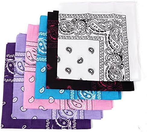 HDE 100% Cotton Double Sided Paisley Bandana Handkerchief Head Wraps - Variety 6 Pack