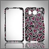 Pink Hearts on Black "Cristalina" crystal bling case-cover for HTC Inspire  ....