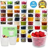 Plastic Food Storage Containers with Lids - Restaurant Deli Cups / Foodsavers for Party Supplies, Baby & Portion Control - Kids Lunch Boxes - Watertight / Leakproof Takeout Kitchen Set (15.2oz, 50pcs)