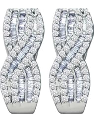 14K White Gold 1.21CT Baguette & Round Cut Diamond Fashion Earrings