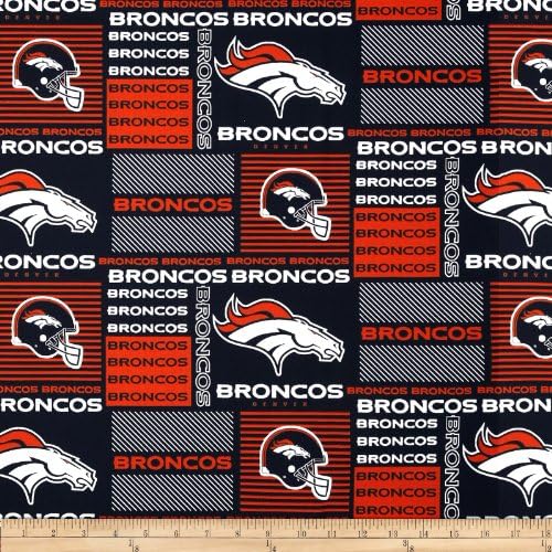 NFL Cotton Broadcloth Denver Broncos Patchwork Blue/Orange Fabric By The Yard