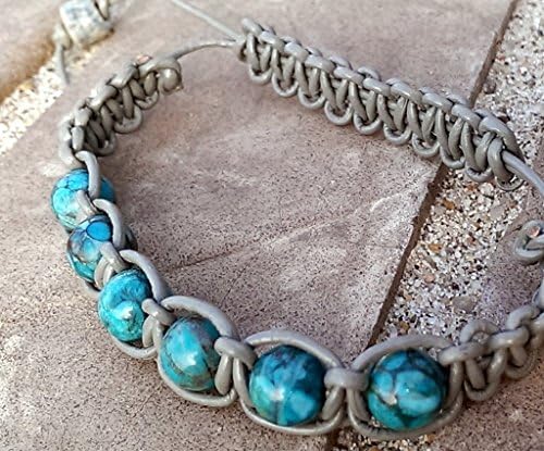 Handmade shambala style leather and fossil stone beaded bracelet