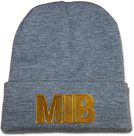 JIUWEI Men In Black Logo Beanie Fashion Unisex Embroidery Beanies Skullies Knitted Hats Skull Caps - Grey