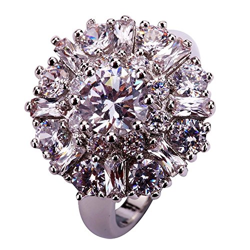 Psiroy 925 Sterling Silver Stunning Created Gorgeous Women's 8mm*8mm Round Cut White Topaz Filled Ring