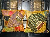 Review mogulinterior  / 2 Yellow Gujrati Embroidered Sari Toss Pillow Cushion Covers