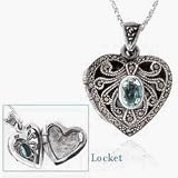 Sterling Silver Marcasite Heart Pendant with Genuine Blue Topaz