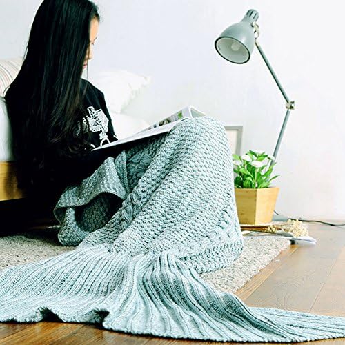 All Seasons Mermaid Blanket for Adult Knit Crochet Sleeping Blankets for Living Room, Air Conditioning Soft and Warm Blanket