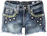 Miss Me Girls 7-16 Flower Rain Short, Metallic Blue, 12
