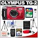 Olympus Tough TG-2 iHS Shock & Waterproof Digital Camera (Red) with 16GB Card + Case + Battery + 2 Tripods + Accessory Kit
