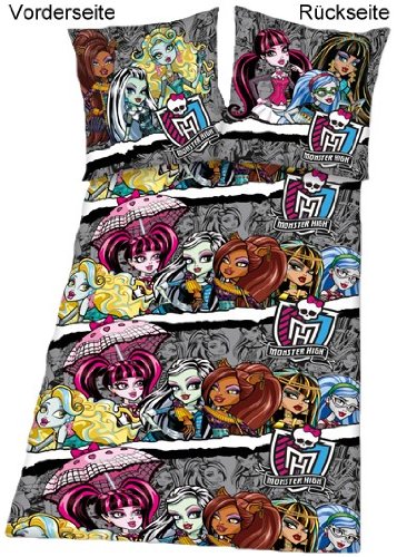 Herding 443463050412 Bettw&auml;sche Monster High, Kopfkissenbezug: 80 80 cm, Bettbezug: 135 200 cm, Linon