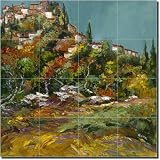 Fall in Tuscany by Ginger Cook - Artwork On Tile Ceramic Mural 17 x 17 Kitchen Shower Backsplash