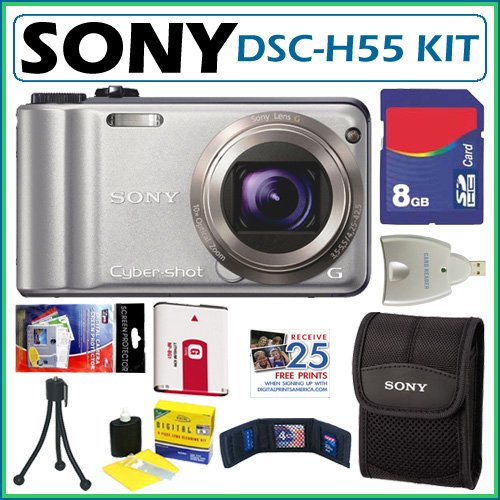 Sony DSC-H55 DSCH55 Cyber-shot® DSC-H55 14.1MP Digital Camera with G-Lens 10x Wide Angle Optical Zoom with SteadyShot Image Stabilization and 3.0 inch LCD in Silver + 8GB Deluxe Accessory Kit