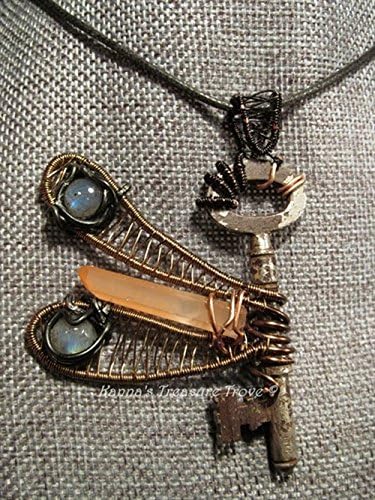 Key Necklace Dragonfly Flying Key Labradorite Antique Key Pendant Quartz Steampunk Hippie Gypsy Boho Stellar