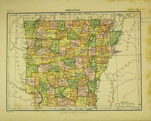 1875 MAP ARKANSAS NORTH AMERICA BRITANNICA NINTH