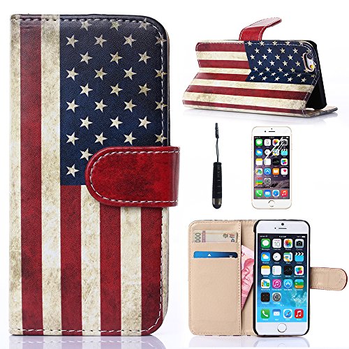 iPhone 6 Case,iPhone 6 Phone Case,iPhone 6 Leather Case,iPhone 6 Wallet Case,iPhone 6 Flip Case,HKW 3 in 1 U.S American Flag Pattern Wallet Stand Leather Case with Card Slot for Apple iPhone 6 4.7