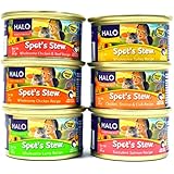 Halo Spot's Stew for Cats Variety Pack - 6 Flavors (Wholesome Lamb Recipe, Chicken, Shrimp & Crab Recipe, Wholesome Chicken & Beef Recipe, Succulent Salmon Recipe, Wholesome Turkey Recipe, and Wholesome Chicken Recipe) - 3 Ounces Each (12 Total Cans)