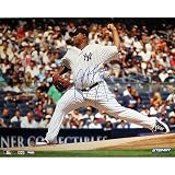 Steiner Sports MLB New York Yankees CC Sabathia Home Jersey Pitching with Steiner Collectibles Sign in Background Horizontal 16 x 20-inch Photo