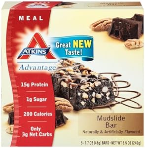 Atkins  Advantage Marshmallow Mudslide Meal Bar, 1.7 oz Bars, 5 Count (Pack of 6)