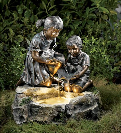Playful Children LED Fountain with Bronze-Toned Finish