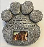 Paw Print Pet Memorial Stone -- Features a Photo Frame and Sympathy Poem. Made of Weatherproof Resin. Indoor/Outdoor. Dog or Cat. For Garden, Backyard, or House