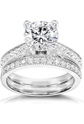 Forever Brilliant Round Moissanite &amp; Diamond Bridal Set 2 1/3 Carat (ctw) in 14k White Gold