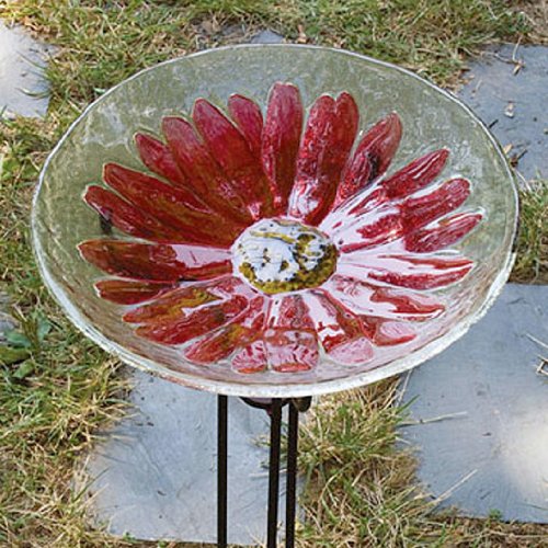 Evergreen 2GB015 Glass Bird Bath, Daisy, 18-Inches 