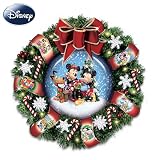 Disney Mickey, Minnie And Pluto Let It Snow Snow Dome Musical Wreath: Lights Up! by The Bradford Exchange