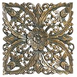 EXP Handmade Floral Design Thai Teak Wood Wall Art Decor Hanging