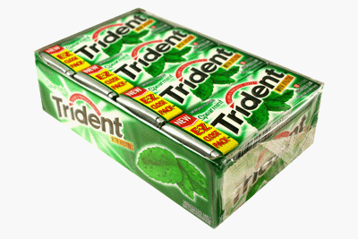 Trident Sugarless Gum with Xylitol, Spearmint Flavor, 12/18 Stick Packs -(216 Sticks Per Box!)