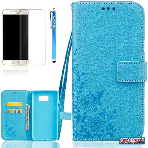 Captain Bell,Galaxy S7 Edge Case,S7 Edge Case,Pu Leather Wallet Case [Lanyard Knurling] Flip Cover Case for Samsung Galaxy S7 Edge Y-Blue
