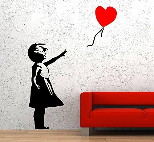 Banksy Balloon Girl Vinyl Street Art Wall Decal Sticker - Facing Right (Black/Red)