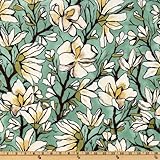 IMAGE OF 44'' Wide Michael Miller Magnolia Lane Magnolia Branch Aqua Fabric By The Yard