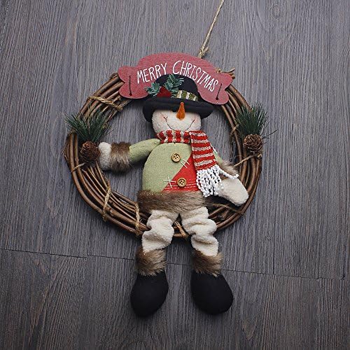 Christmas Wreath for Santa Claus Snowman Christmas Décor with Natural Rattan Ring Christmas Tree Toppers (Snowman)