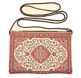 Miniature Turkish Carpet Handbag Purse with Red and Orange Classic Persian Rug Design, 5 Inches Tall, 7 Inches Wide