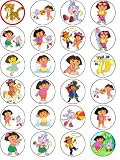 DORA 24 EDIBLE WAFER - RICE PAPER CAKE TOPPERS EACH DESIGN IS 40mm IN DIAMETER