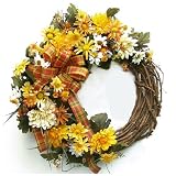 Autumn Mum and Daisy Wreath Fall Front Door Wreath - B001PRKBJ2