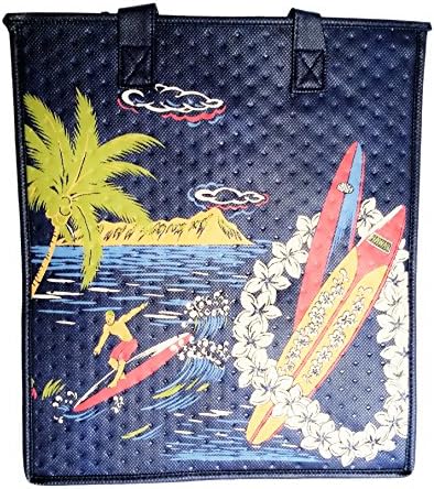 HAWAIIAN SURF TOTE BAG REUSABLE GIFT BAGS HAWAII LUAU PARTY GIFT LARGE 13.75" H x 11.75" W x 10.5" D BABY SHOWER INSULATED LUNCH NON WOVEN DIAMOND HEAD CANOE