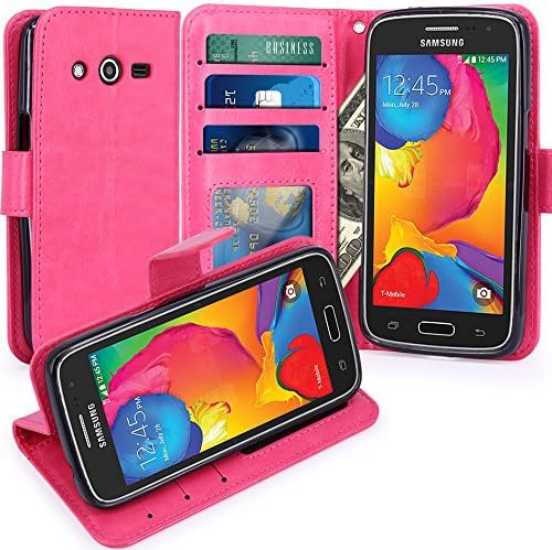 Galaxy Avant Case, LK Galaxy Avant Wallet Case, Luxury PU Leather Case Flip Cover with Card Slots Stand For Samsung Galaxy Avant, HOT PINK