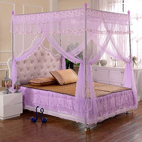 Three nets Lavender 1.5 stainless steel floor stand nets 1.8M luxury home decoration on the bed nets , 1.5